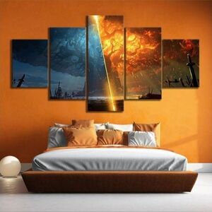 World of Warcraft World Tree Fire/Ice 5 Panel Canvas Wall Art Gaming Room Decor